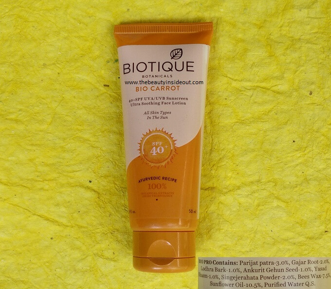 biotique bio carrot sunscreen review